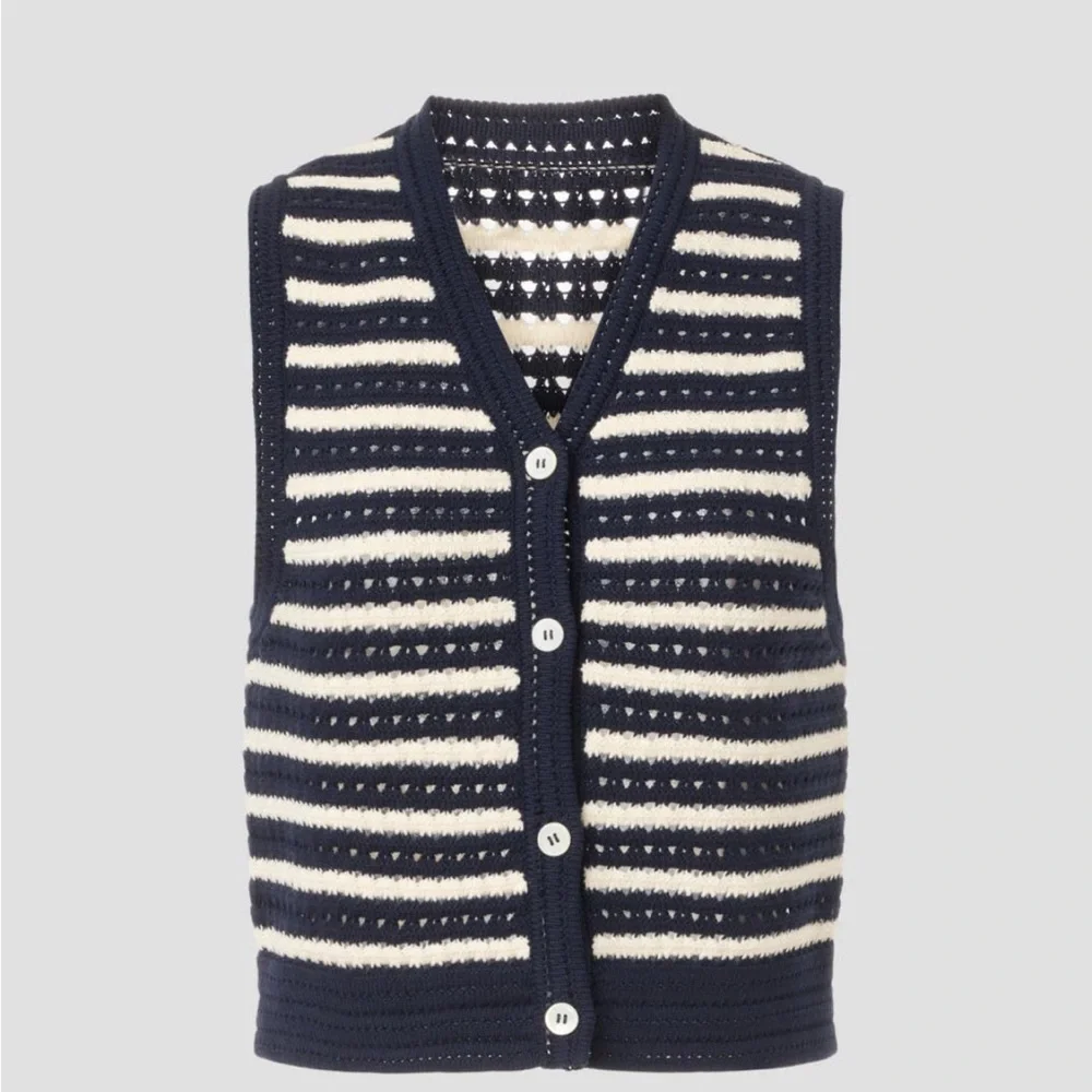 DUNST Navy and White Striped Crochet Vest - Picture 2 of 5